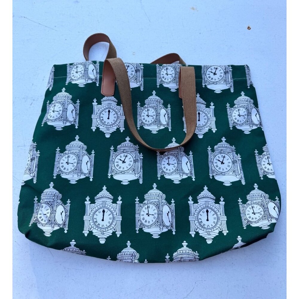 Macy’s State Street Chicago Tote Bag Unisex Large Green Clock Print Canvas Shopp - Picture 4 of 6